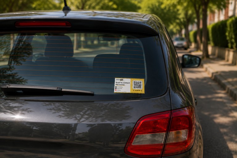 VahanTag sticker placement on rear windshield corner